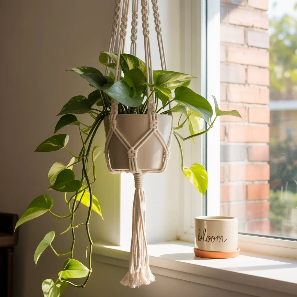 Golden Pothos - a versatile trailing little indoor plant for shelves or hangers