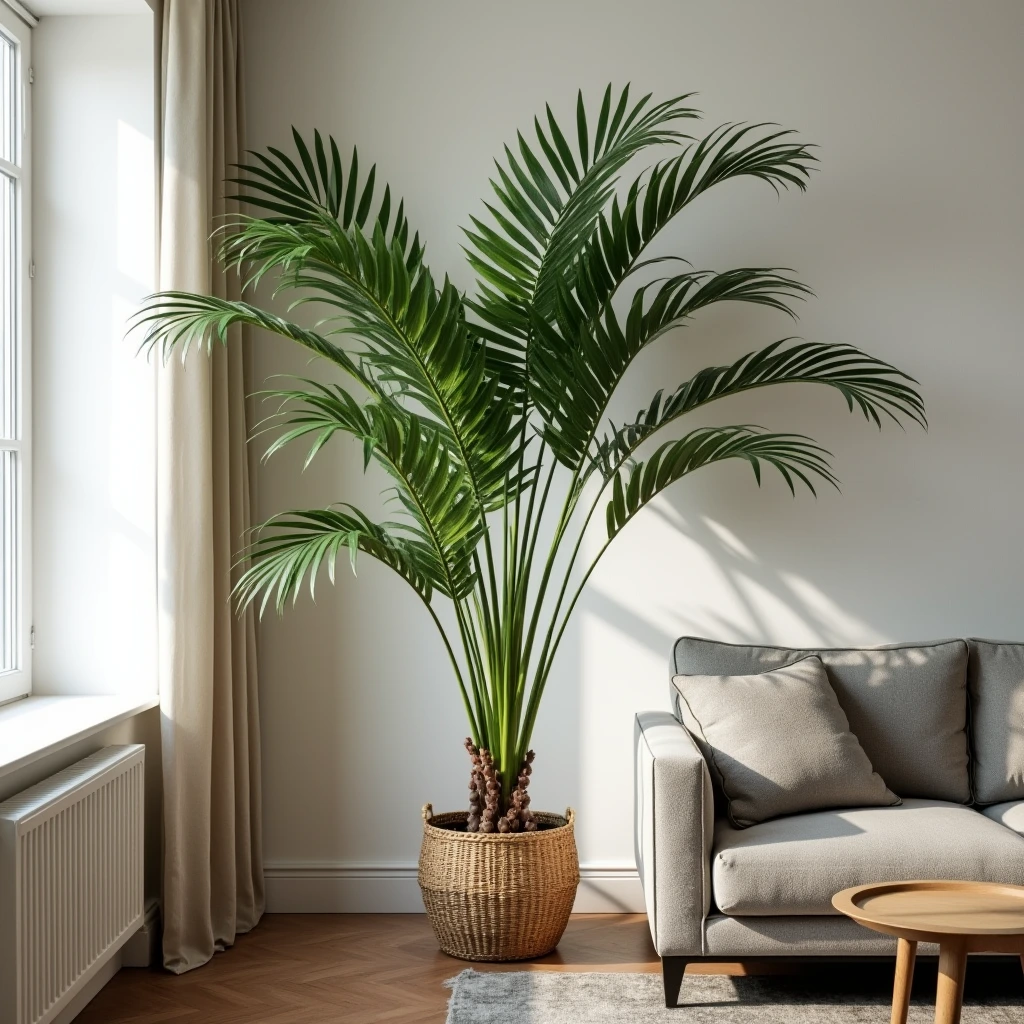 Graceful Lady Palm with fan-shaped leaves, a large elegant palm for low light indoor spaces.