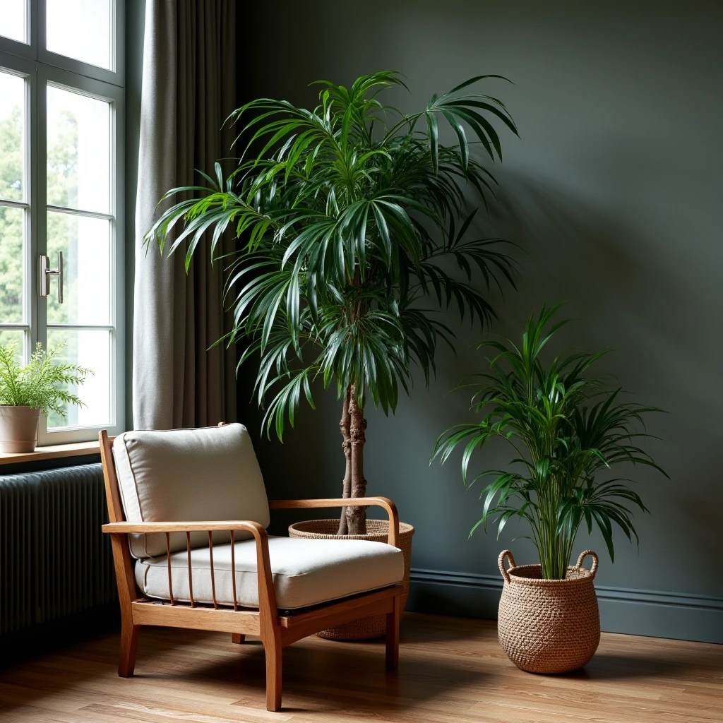 _Tall Dragon Tree (Dracaena marginata) serving as a large sculptural plant for low light areas.